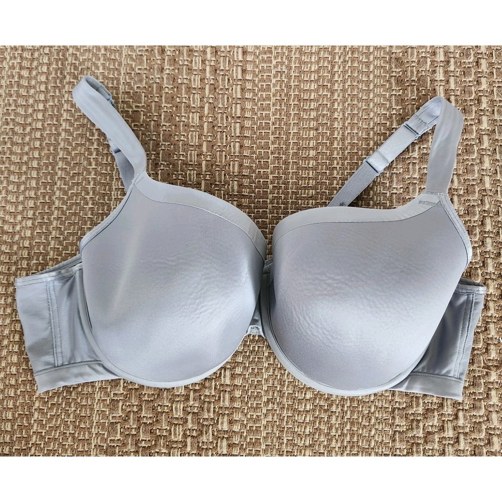 Cacique Womens 42DD Gray Satin Trim Bra Soft Cup Full Coverage